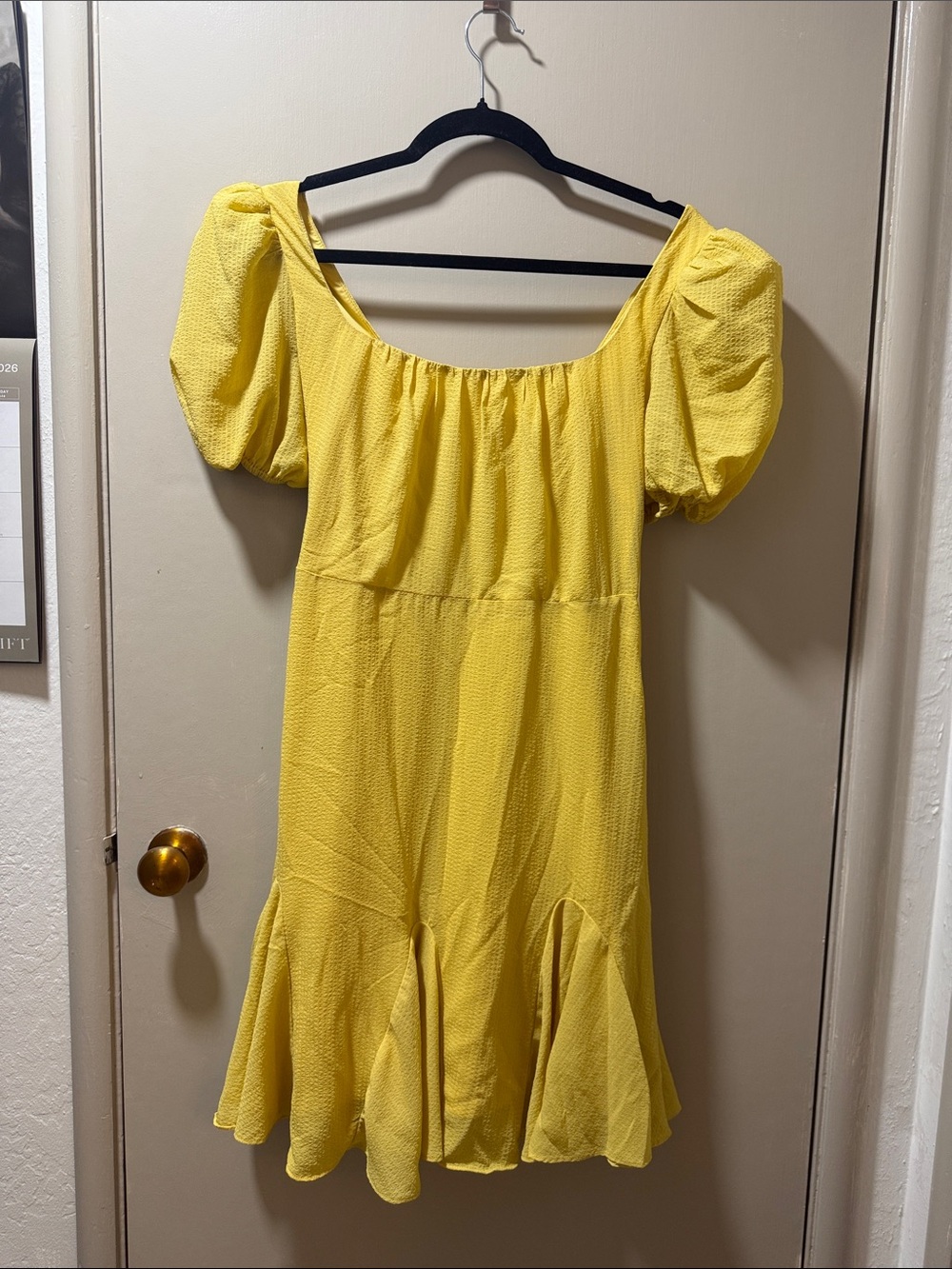 ASTR Yellow Puff-Sleeve Midi Dress